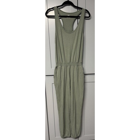 Aerie Womens Medium Tank Jumpsuit Pockets Green  Elastic Band‎ Lounge Active - Picture 1 of 7